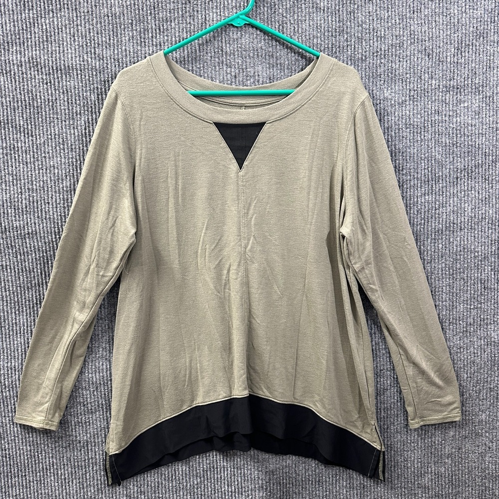 Livi Active Womens Pull Over Long Sleeve Shirt 14/16 Green Activewear Mesh Black